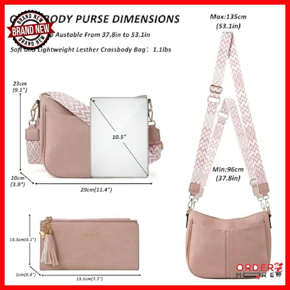 Vegan Leather Crossbody Bag & Wallet Set, Adjustable Strap, Multi-Pocket - Picture 5 of 8